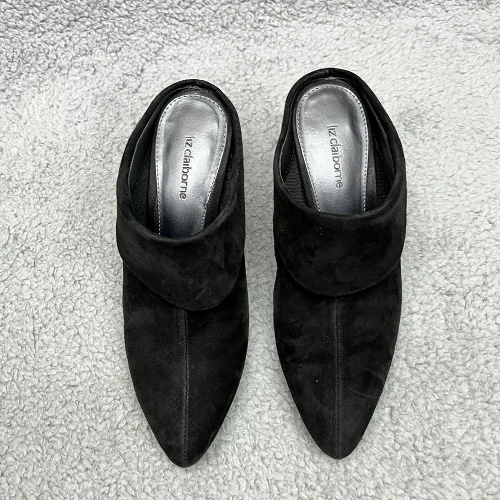 Liz Claiborne Cindy Shoes Womens 6.5 Suede Leather‎ Heels Black Slip On Corpcore